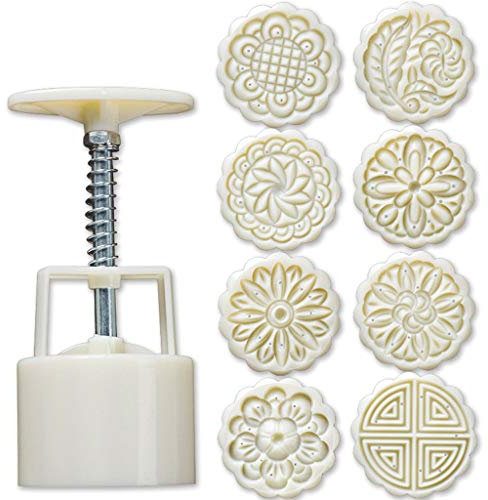 NOWON 8pcs Hand Press Cookie Stamp Moon Cake Decor Mould Barrel Mooncake Mold 75g DIY