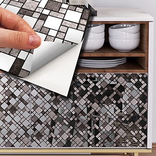 WALPLUS 15cm(6)@48pcs Metallic Silver Grey Stone Mosaic Wall Tile Sticker Tile Paint Stick on Tiles Peel and Stick Self Adhesive Wall Tiles Stickers for Kitchen Bathroom Tile Transfer Backsplash Tile