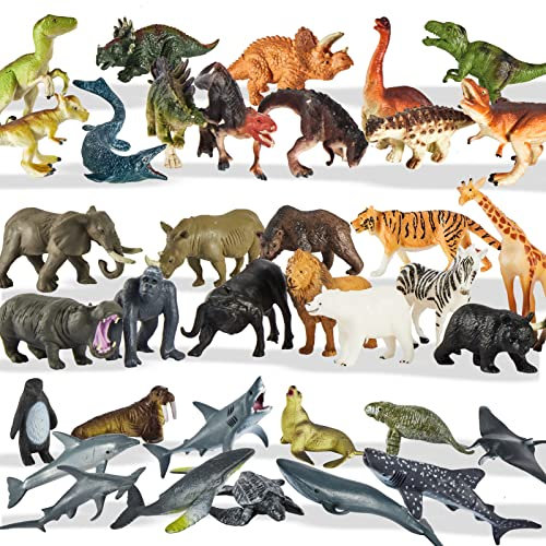 TOEY PLAY 3 in 1 Animal Figures, Sea Animals Creatures Toys, Wild Jungle Zoo Safari Animals, Dinosaur Toy, Assorted Animals, 36PCS, Gifts for Kids 3 4 5 6 Years Old