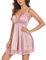 Avidlove Nuisette Femme Satin Sexy Chemise De Nuit Col en V Lingerie Courte Bretelles Reglables Robe Sleepshirt Cami Dentelle sous-Robe Négligé Ensemble Rose L