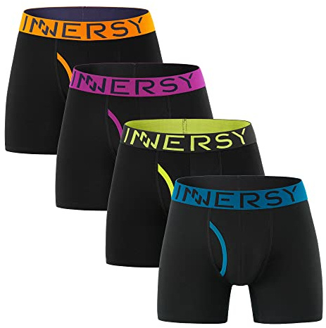 INNERSY Underbyxor, män, bomull, boxershorts, män, med gylf, 4-pack | Långt ben retroshorts, ventilerande sportunderkläder, bekväma bomullsherrkalsonger, etikettfria bomullunderkläder män