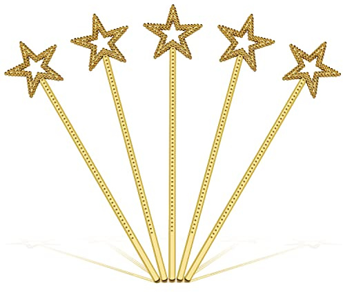 AIEX 5 Pezzi Bacchette Stella, 34cm Stella Scintillante Bacchette Principessa Bambina Bacchetta Magica Stella d'oro per Ragazze Costume Festa Cosplay Oggetti di Scena Compleanno Halloween Natale
