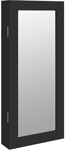 Armoire à bijoux avec miroir murale noir 30x8,5x67 cm