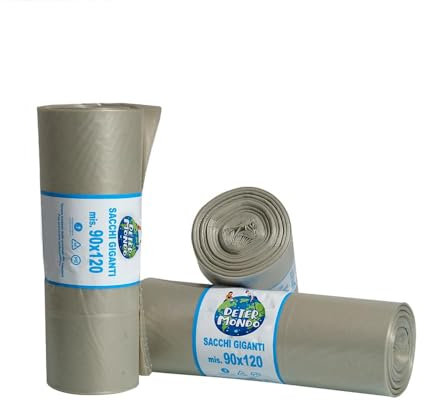 DETERMONDO 40 Sacchi Spazzatura Grandi 90x120 cm, Sacchi Rifiuti Capacità 120L Resistenti in Materiale Riciclabile Antistrappo, Antigoccia, Ecosostenibili, Made in Italy, 4 Rotoli da 10 pezzi, Ambra