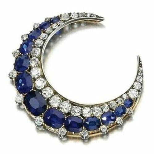 3.00 Ct Oval Cut Blue Sapphire & Diamond Lab Created Brooch Pin 14k Yellow Gold Finish 925 Silver