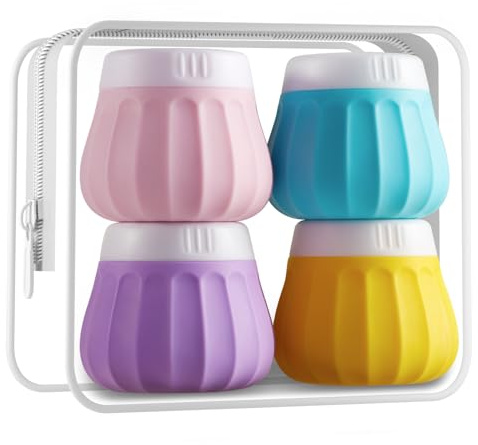 INSFIT 50ml Silicone Travel Containers - CAA Compliant Leakproof Toiletries Jars, BPA-Free Travel Size Containers for Creams, Lotion, Cosmetics (UK Airport Essentials with Lids & Big Spatulas)