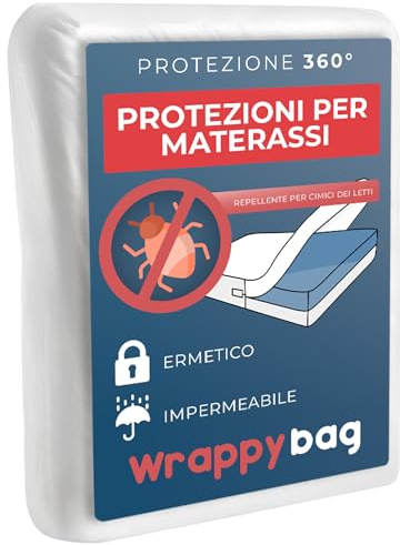 WRAPPYBAG Coprimaterasso Impermeabile Antiacaro e Cimici – Fodera per Materasso Senza Trattamenti Chimici – Per materassi 160x200 – Disponibile in 15 Dimensioni e Altezze