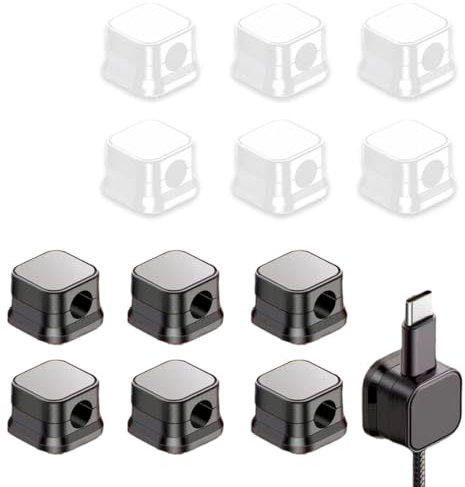 UYVPAER 12 Pcs Magnétique Clips De Gestion De Câbles, Organisateur De Câbles Magnétique Auto-Adhésif Puissant Amélioré pour Bureau, Nuit, Câble De Charge (Noir + Blanc)