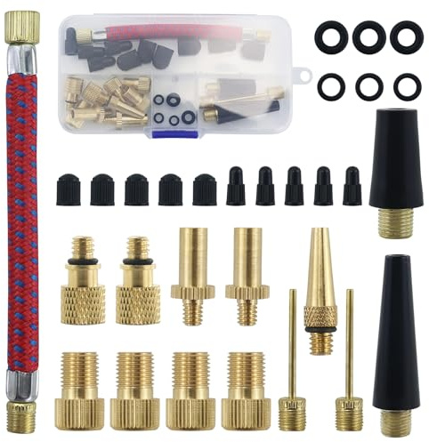 AMANDELIZABE Juego de adaptadores de válvula de bicicleta, todos los adaptadores de válvula, adaptador de válvula de coche y adaptador de válvula francesa con caja de clasificación, adaptador de bomba