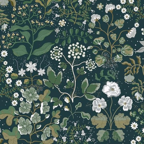 Yomshi Self Adhesive Wallpaper Dark Green 44x300cm Leaf Flower Wallpaper Peel and Stick Wallpaper Waterproof Vinyl Wrap for Living Room Bedroom Wall Furniture