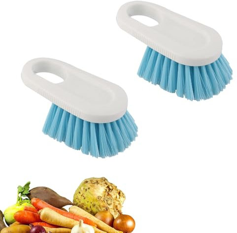 PRVCFZ 2 spazzole per verdure, spazzola per patate, funghi, spazzola per la pulizia della frutta, setole sintetiche, bianco, 2 pezzi