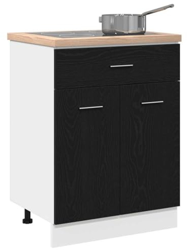 vidaXL Armoire Suspendue avec tiroir Chêne Noir 60 x 46 x 81,5 cm, Armoire de Cuisine Moderne, Design rectangulaire, Grand Espace de Rangement, matériaux résistants, Style Contemporain