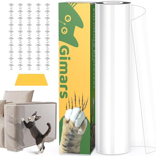 Gimars Protection Canapé Chat Anti Griffe 45cm x 5m, Film Adhésif Transparent pour Meubles, Mur, Porte – Contre Les Griffes de Chats et Chiens