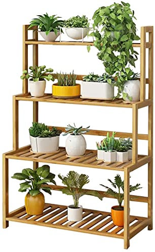 Soporte para plantas de bambú de 4 niveles, estante alto para interiores y exteriores, estante de esquina para macetas, soporte para flores, maceta de escalera de jardín, 70 x 33 x 103 cm, elegante