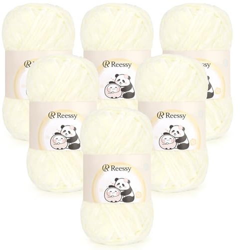 Reessy Chenille Yarn 600g, Chunky Chenille Yarn for Crochet&Knitting-Cream | Super Soft Fluffy Velvet Yarn, Chunky Knitting Wool Thick Yarn for Crochet Blanket, Amigurumi, Handbag, Hat, DIY Crafts