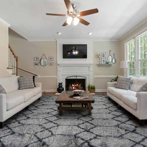 FVVRAX Geometric Rugs for Bedroom, 120x170cm Grey and Black Lines Fluffy Area Rugs for Living Room, Kids Room, Nursery Decor, Non-Slip Modern Shaggy Floor Carpet, Low Shedding