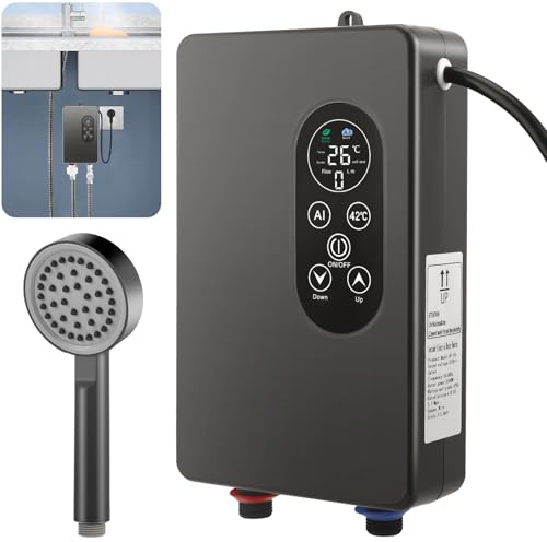 Scaldacqua elettrico istantaneo, 5500 W, 220 V, mini scaldabagno istantaneo, kit doccia con doccetta a LED, indicatore di temperatura per doccia, bagno, cucina