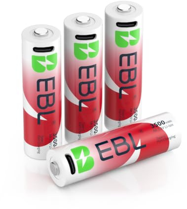 EBL AA batteri USB-C, 1,5 V litiumbatterier uppladdningsbara (förpackning med 4), 3 500 mWh med 2-i-1 laddkabel, för kamera, styrenhet, leksak