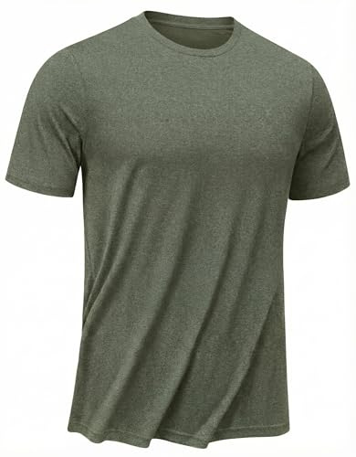 PINSPARK Sportskjorta för män, kortärmad, funktionell skjorta, snabbtorkande, sport, t-shirts, sommar, UPF 50 UV-skjorta, andas, sportskjorta, män, gym, löptröja med reflekterande ränder, Armégrön, M