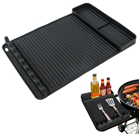 Tappetino Barbecue, Accessori Barbecue, Antiscivolo Resistente al Calore, Supporto Utensili per Griglia Esterna e Cucina, Silicone Nero 40x29x2.5cm