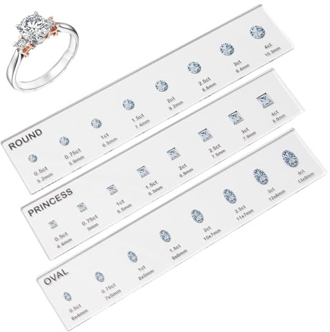 Kit Guía Forma Diamante, 3 Piezas Herramienta Comparación Tamaño Quilates Acrílico Para Diamantes Redondos, Ovalados Y Cuadrados | Medidor De Anillos Y Regla Joyería Para Selección De Gemas