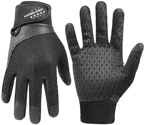 HANDLANDY Kids Baseball Batting Gloves, Secure Grip Bat Control Breathable Softball Batting Gloves for Boys Girls (Black, Kids L)