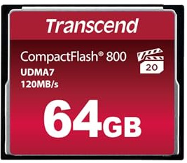 Transcend 64GB CompactFlash CF 800 Speicherkarte, VPG-20, bis zu 120 MB/s Read, 60 MB/s Write | Ideal für Full HD Videoaufnahme & DSLR-Fotografie
