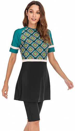 YEESAM Modest Swimsuits for Women 2 Piece Knee Length with Skirt Muslim Burkini (Asia M (Ref. US Size 4-6)) Green
