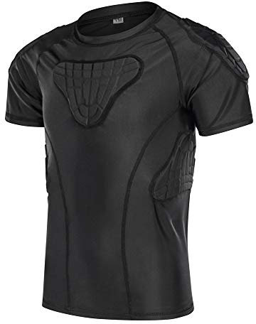 DGYAO Padded Compression Shirt Top Rib Back Protector Tee shirt Underware for Rugby Football Cycling Tennis Youth Boys Black X-Large
