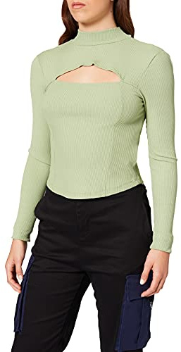 NA-KD Camisa Superior con Detalle de Pecho Recortado para Mujer, Verde, XL
