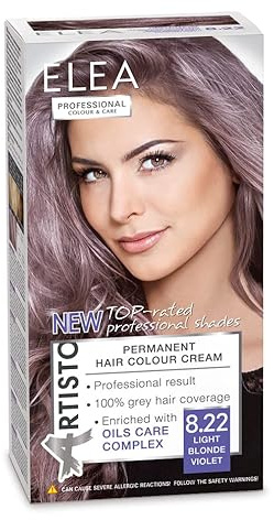 Elea professional Permanente Haarfarbe Artisto - № 8.22 hellblond violett 123ml |professionelles Ergebnis | 100 % Grauhaarabdeckung | Angereichert mit Pflegekomplexen aus Ölen