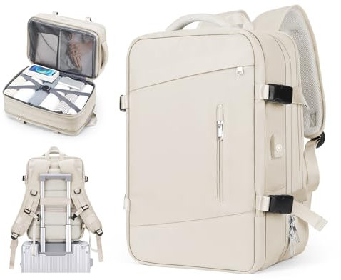 SZLX Zaino Ryanair 40x20x25 Bagaglio a Mano Donna Zaino da Viaggio con Porta USB Borse da Cabina per Easyjet 45x36x20 Zaino per Computer Portatile Impermeabile Borsa Viaggio Uomo Travel Backpack Beige