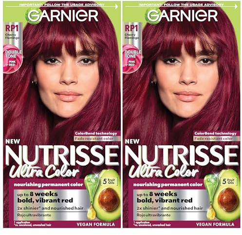 Garnier Nutrisse Ultra Color Hair Color, Permanent Hair Dye for Up to 8 Weeks of Bold, Vibrant, Fade-Resistant Results, Vegan & Cruelty-Free, RP1 Dark Intense Pink Red (Cherry Flamingo), 2 Count