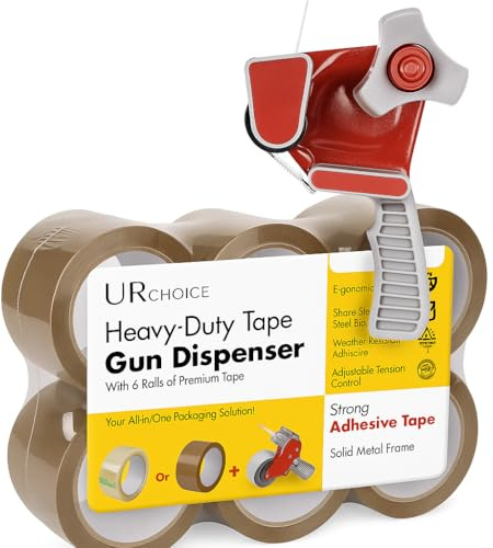 UR CHOICE Brown Packing Tape 48 mm x 66 m Pack of 6 with Dispenser, Strong Heavy Duty Parcel Tape Rolls for Box Sealing Moving House and Packaging