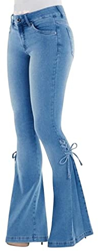Runstarshow Women Flare Jeans Ladies Jeans High Waisted Flared Trousers for Women Bell Bottom Jeans Wide Leg Pants Ladies Bootcut Jeans Stretch Elegant with Straps for Size 6-20