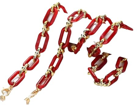 DWhui Ambre acrylique bouton chaîne lunettes lunettes chaîne femmes Anti-perte masque suspendu lunettes de soleil lanières tenir cordon sangle corde collier (Marbled Red)