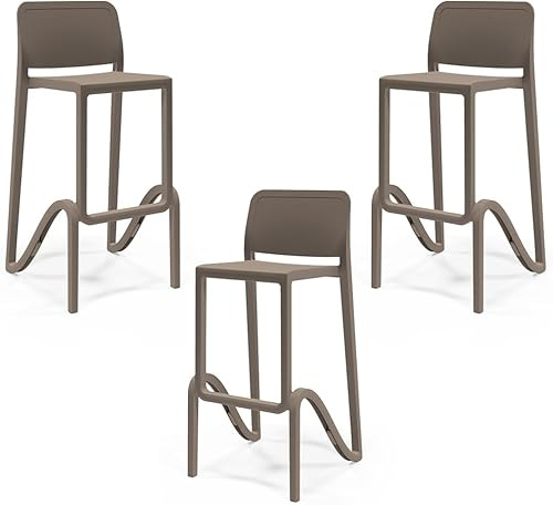 REDÒKASA Sgabello in polipropilene GIANO altezza seduta 65cm, impilabile, idrorepellente, resistente ai raggi UV, design moderno e innovativo, ideale per la cucina, la veranda o giardino (3, Tortora)