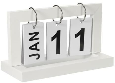 PATIKIL Calendrier Perpétuel en Bois Vintage, Affichage Mensuel et Journalier à Tourner pour Bureau, Décoration de Maison, Style 2, Blanc