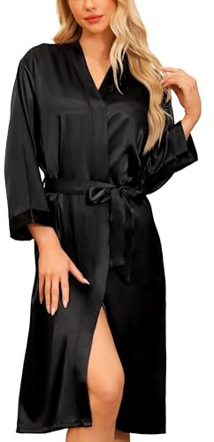Sopesil Albornoces de Satín para Mujer Kimono de Novia Largo Boda Ligeros Albornoz Matutinas Suave Fiesta Dormir S-XXL