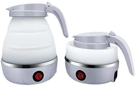 UpdateClassic Small Travel Foldable Electric Kettle, 0.6L Portable Collapsible Hot Water Boiler For Coffee Tea (White)