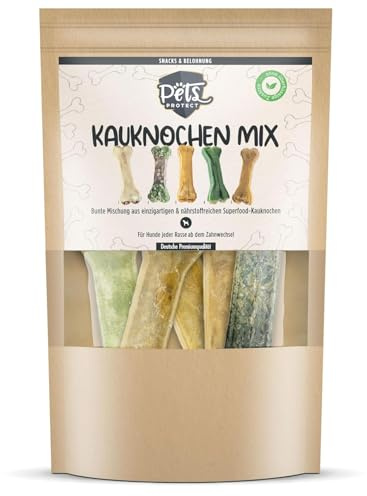 Pets Protect SUPERFOOD Kauknochen für Hunde 12cm | Kauknochen Mix | 5 einzigartige nährstoffreiche Kauknochen Kaustangen Hund für Groß & Klein | getreidefrei | Kauleckerli