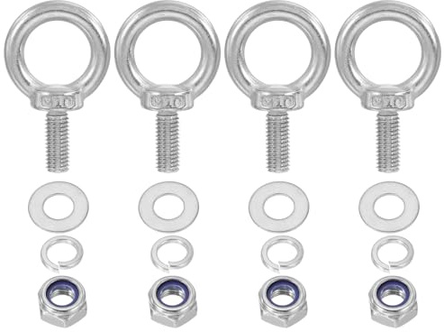 PATIKIL M10 x 25mm Boulon À Œil Avec Écrou, 4 Pièces 304 Acier Inoxydable Boulon À Œil À Épaulement Pour Levage, Argent