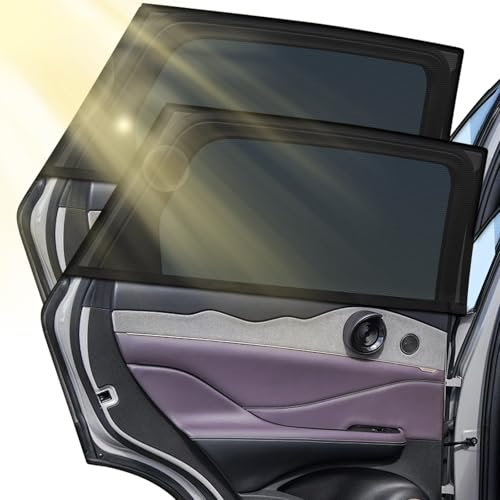 Car Window Shades for Baby 2 Pack, Stretchable & Breathable Spandex Rear Car Sun Shade for Baby Effectively Blocks UV Rays & Sun Glare & Mosquito for Kids/Adults/Pets- 90 * 75cm Fits 99% Cars