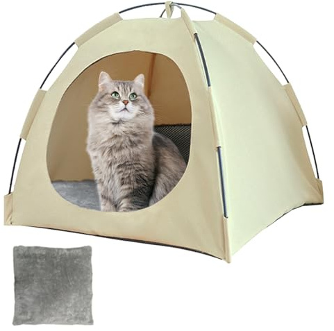 CEWROM Tenda per gatti di grandi dimensioni, cuccia per cani di piccola taglia, per gatti, per interni, in materiale traspirante, lavabile e leggera, per gatti (giallo, L)
