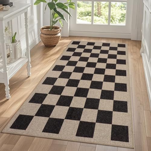 TUKDAK Weben Tapis de couloir, antidérapant, 80 x 150 cm, lavable, moderne, pour cuisine, entrée, salon, couloir