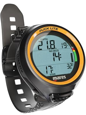 Mares Puck Lite Dykdator | Klocka stil en knapp kontroll undervattensfridykning dator - orange