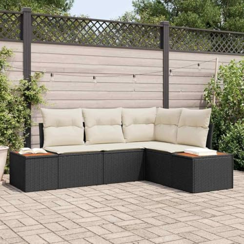 Mimdixy Set di 4 mobili da giardino per panca angolare, colore nero e crema, 209 x 154 x 85 cm