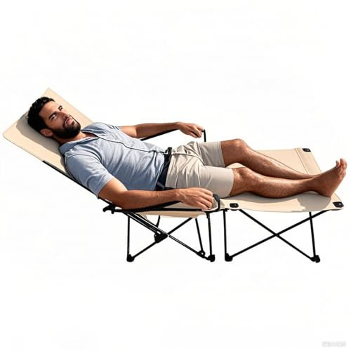 Foldable Reclining Chair, Heavy Duty Patio Lounge, Stable Load-Bearing Comfortable Chaise with Frame, Outdoor Furniture for Balcony Tanning Pool Camping Lawn Backyard Relaxation