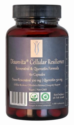 Disanvita Cellular Resilience | Complejo de Resveratrol y Quercetina | 300 mg de trans-resveratrol + 150 mg de quercetina por cápsula | 60 cápsulas veganas | Fórmula de polifenoles de alta pureza