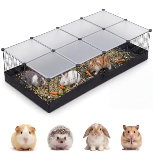 The Fellie Pet Playpen with Floor, Plastic Guinea Pig Cage with Removable Oxford Fabric Mat, Indoor Rabbit Cage, DIY Metal Pet Fence for Puppy,Kitten,Hamster,Turtle,Hedgehog(140x70x35CM 12PCS)